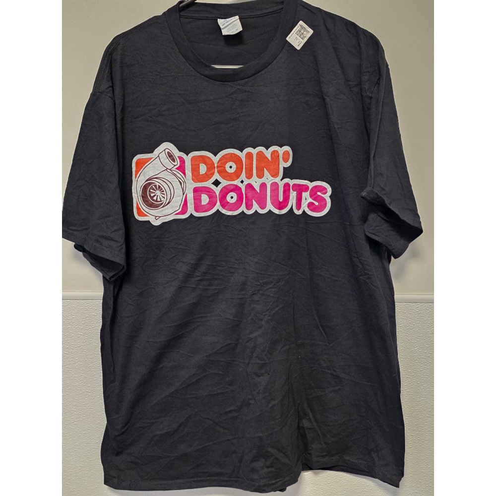 Men's Port & Company Black‎ Orange Doin' Donuts Graphic Short Sleeve Tee XL